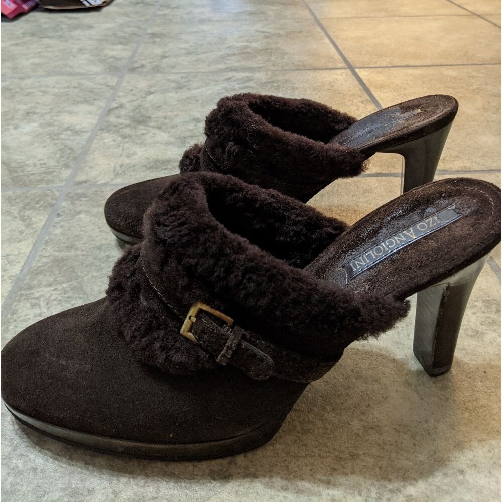 ENZO ANGIOLINI Eastercero Brown Suede Faux Fur Mules size 7